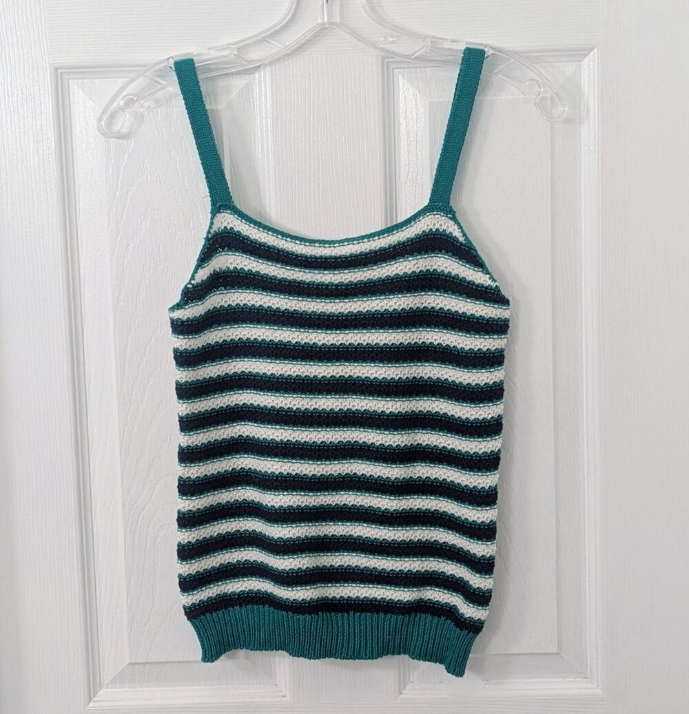 Cottagecore striped knit cami tank — NWT — size S — green/navy/white